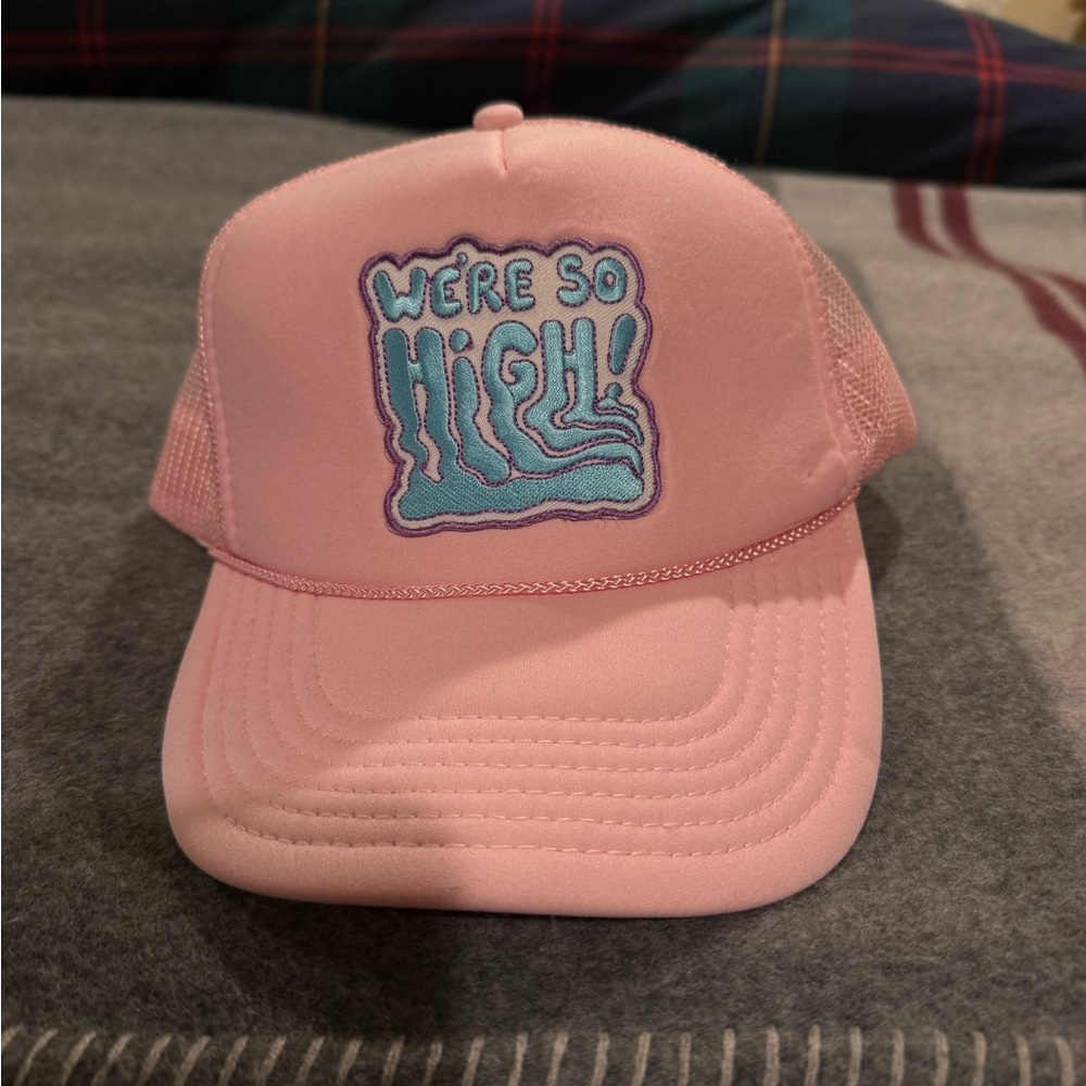 Pink Trucker Hat with Embroidered Text